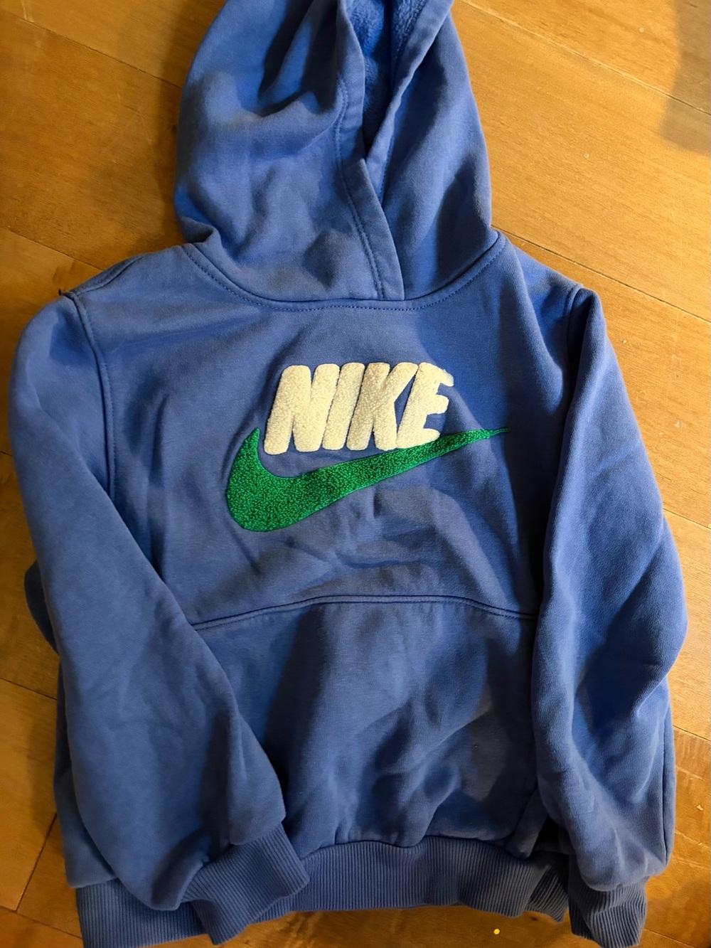 NWOT Nike boys Blue Hoodie with Green Swoosh